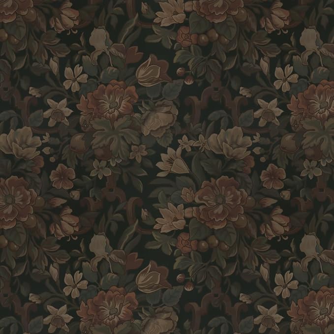 Dimoon Vintage Peel and Stick Wallpaper Dark Green Floral Wall Paper 16.1"x591" Retro Victorian Moody Wallpaper Renter Friendly Dark Floral Gothic Contact Paper for Bedroom Shelf Liner Vinyl Roll by DIYYOURMOON