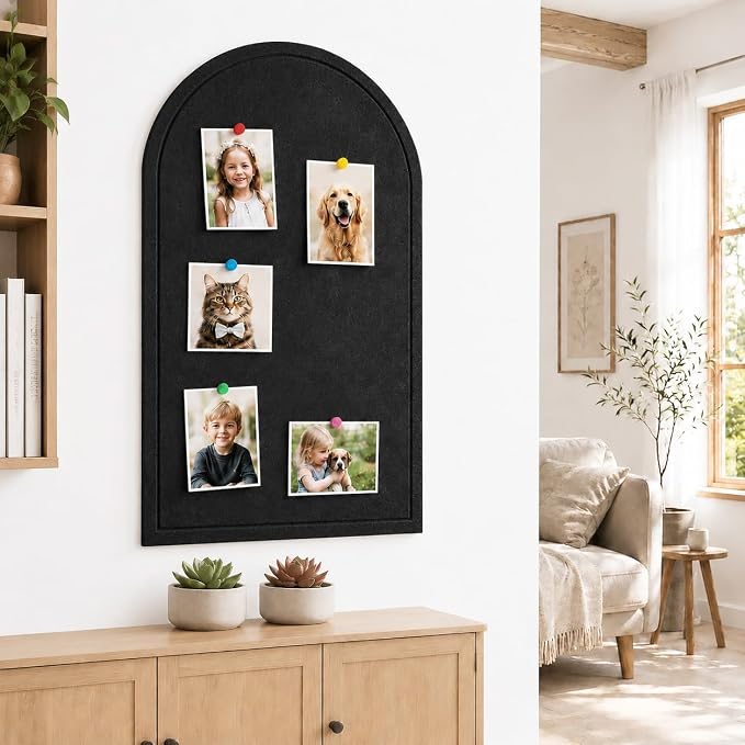 Large Arched Felt Bulletin Board, Sized 36" x 24" for Office & Wall Decor – 6 Customizable Adhesive Tiles with Pins are Perfect to Display Your Photos (Black-B) - Image 9