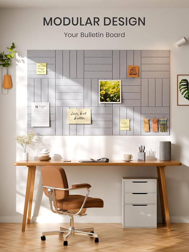 Bumusty 48"x 36" Large Felt Bulletin Board Tiles, Soft Gray | 12-Pack Cork Board Alternative, Wall Decor, 30 Pushpins, 60 Adhesive Tabs, Vision Board, Office, Classroom, Home, Dorm - Image 7