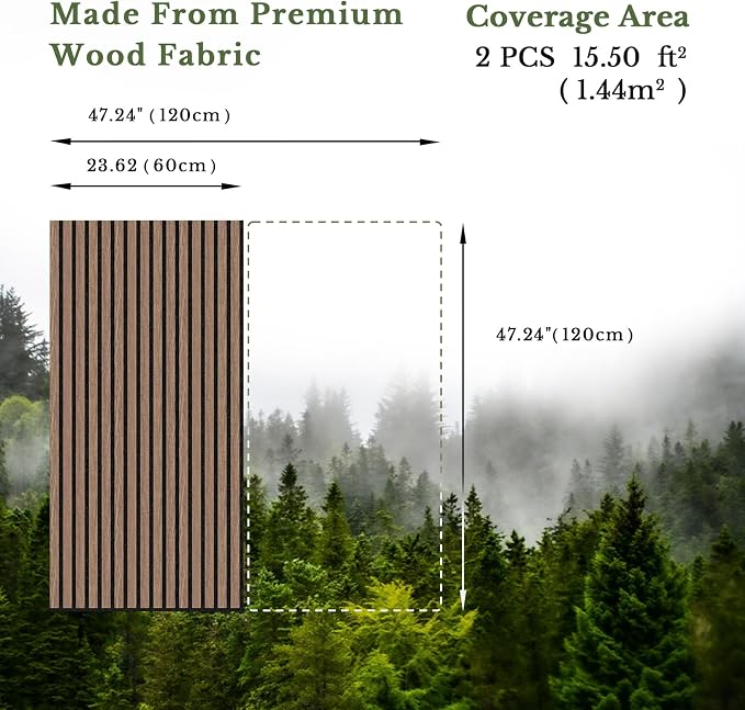 MISSDAY Wood Slat Acoustic Wall Panels, 2 Packs 47.2" x 23.6" Walnut Soundproof Panel For Interior Wall Decor Noise Absorbing-3D Textured Wooden Panel Sound-Absorbing for Home, Office, Studio - Image 4