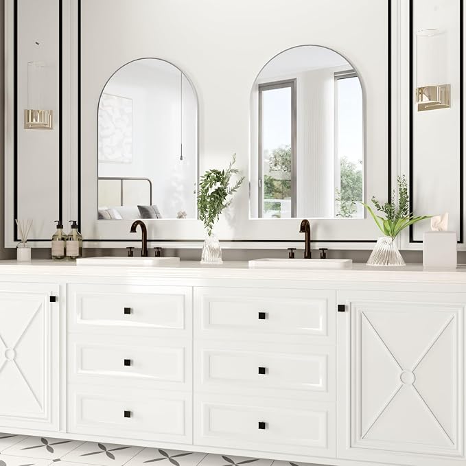 Wall Mounted Mirror, Arched Wall Mirror for Bathroom, 2 Pieces 24"x36" Arch Bathroom Mirror with Metal Frame, Silver Vanity Mirror Decor for Mantle, Bedroom, Entryway, Living Room - Image 2