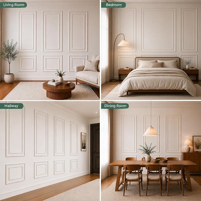 Peel and Stick Wall Molding Kit, Pre Cut Bilinear Frame Wainscoting Panel | 3 Set,Inner and Outer Layer Style,Self Adhesive,Paintable,Premade,24"x54"+13.5"x44" - Image 7