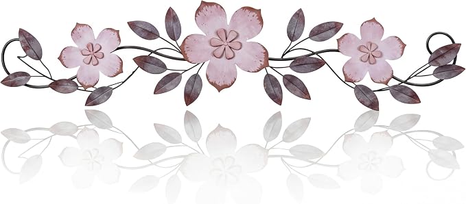 Wesiti Metal Flower Wall Decor Wrought Iron Scroll 15.7x3.7,Purple | Vintage Metal Flower decor,Farmhouse Leaf Art with Nails, Flat Not 3D Design, For Bedroom Kitchen Indoor Outdoor Wall Decor by Unteilti