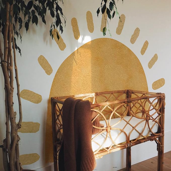 Large Arched Boho Sun Wall Decal for Playroom and Toddler Room | 45.28" x 35.43" Watercolor Texture Fabric Decal, Peel and Stick Sun Rise Wall Mural for Classroom and Nursery - Image 3