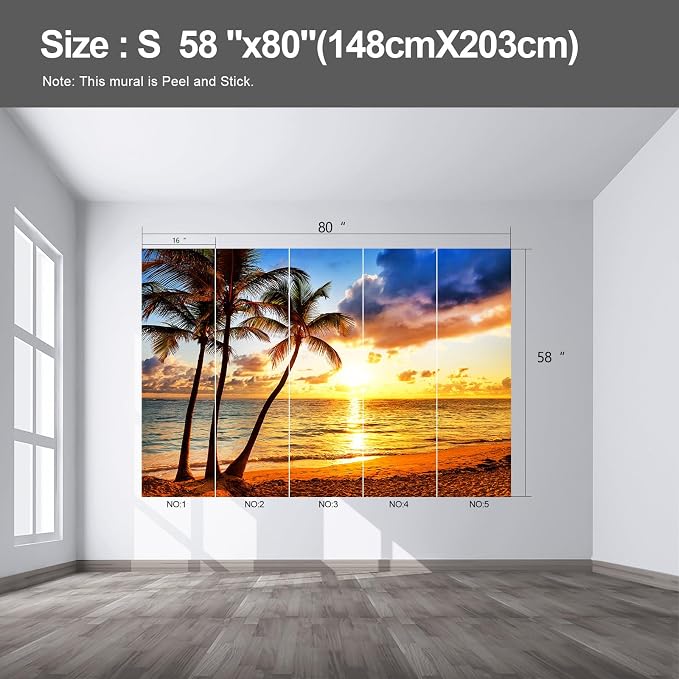 Beach wall murals at Dusk Peel and Stick self Adhesive Sunset Wallpaper for Bedroom Living Room - 58"x80" - Image 2