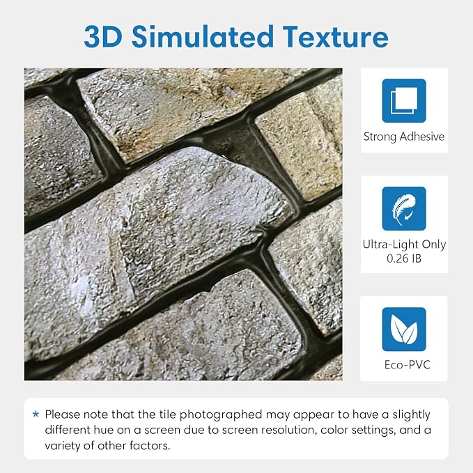 COMSTICKC 3D Faux Stone Wall Panels Peel and Stick, 12 Pcs 22.8" x 11.8" | Not Real Stone, Ultra-Light Thin PVC 3D Fake Rock Decorative Tiles Wall Sticker Covering for Interior Decor,Cover 22.48 sq ft - Image 3