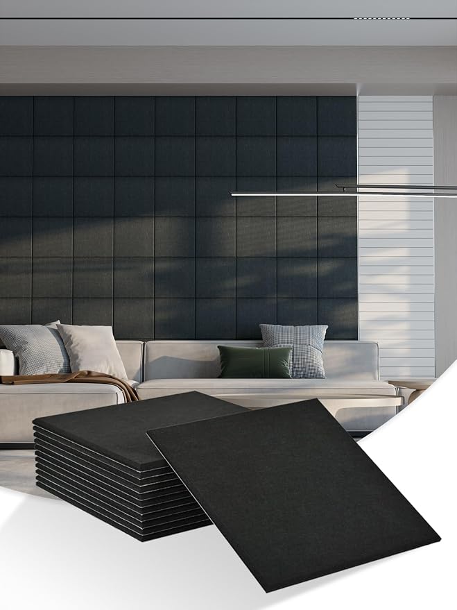AKUMAX 12 Pack Acoustic Wall Panels, Peel and Stick Wall Panels for Walls,12 ft² PET Felt Sound Absorbing Panels 12 * 12 inch, Decorative Noise Reduction Panels for Home Office Studio Bedroom by AKUMAXWOODWALLPANELS
