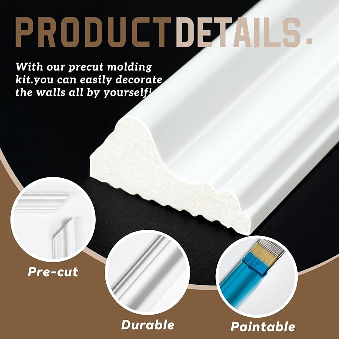 Peel and Stick Wall Molding Kit, Accent Wall Panels for Interior Wall Decor with Double-Sided Tape, 3 Set Pre-Cut PS Wainscoting Panels (50 * 40 in) - Image 3