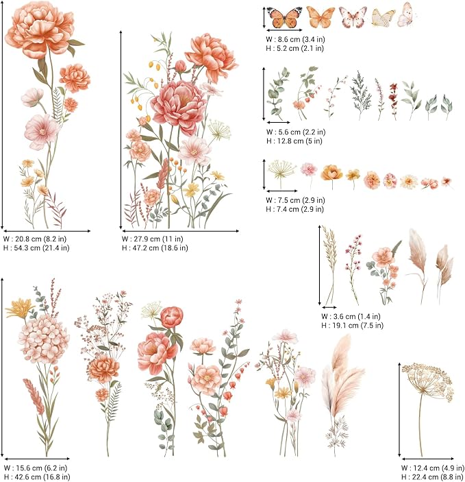 DECOWALL Boho Large Flowers Wall Decals – Removable Peel & Stick Floral Blossom Stickers for Kids Room, Nursery & Bedroom Decor, Colorful Garden Flower Wall Art (SG2-2507) - Image 6