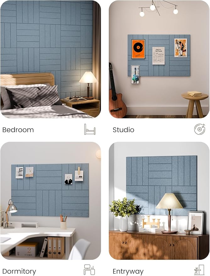 Fluxynara Felt Bulletin Board & Cork Board Alternative, Dusty Blue | 36" x 24" Pin board, Removable Adhesive Tabs, Easy Install Without Wall Damage, For Home Office Decor - Image 7