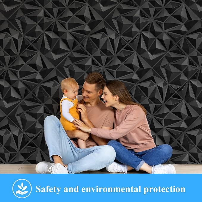 LEVOWAY 33 Pack Decorative 3D Wall Panels for Interior Wall Decor | 12''x12'' Black Diamond Design Accent Wall Panles for Living Room,TV Wall Background,Bedroom - Image 6