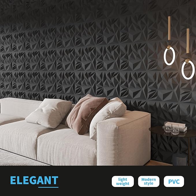 Art3d 50-Pack Modern Diamond Textured 3D Wall Panels, 12 x 12 in, Black | Light PVC, Waterproof, Scratch Proof, Decorative Wall, Ideal for Home, Office & Commercial Spaces - Image 3
