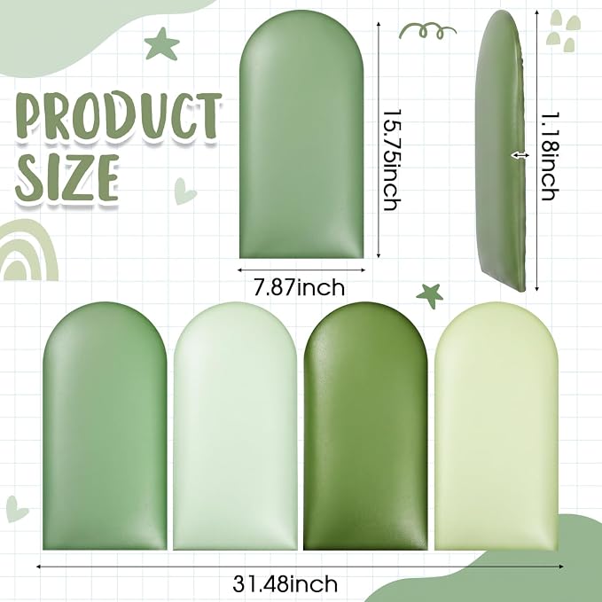 Jetec 4 Pcs Kids Wall Padding Panels, 1.18 Inch Thick Foam Wall Protector, 15.75 x 7.87 Inch Soft 3D Sage Green Safety Panels for Nursery & Playroom - Image 3