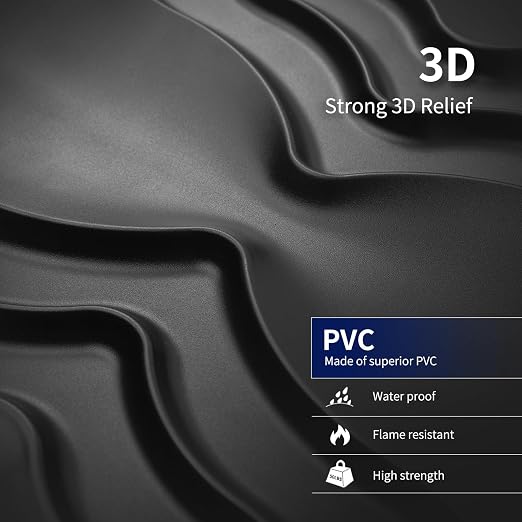 Art3dwallpanels 3D Wall Panels, 33 Pack, 12x12 Inch, Black | Modern Raised 3D PVC Wall Tiles for Interior Wall Decor, 2 Different Effects, Easy DIY Mount for Residential and Commercial - Image 2