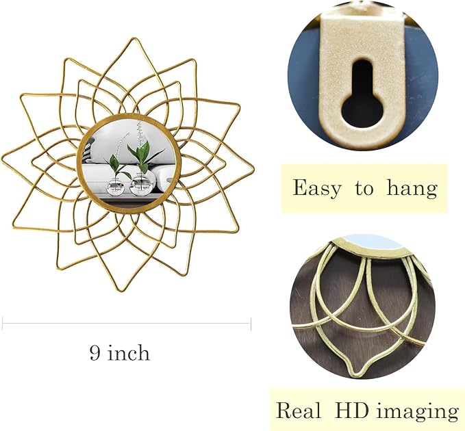 Champagne Gold Round Mirrors for Wall, Decorative Mirrors for Wall Decor - Image 2