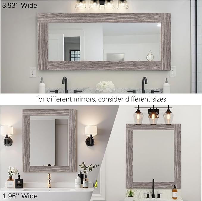 Alened 10M Grey Mirror Border Peel and Stick, Wood Grain Wallpaper Border - Image 6