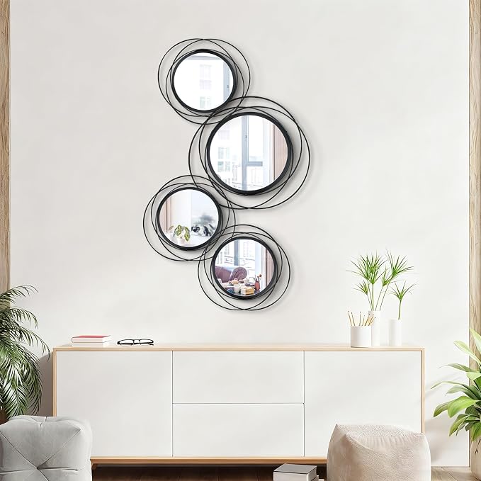 4 Set Circle Mirrors for Wall Decor Living Room Bedroom Entryway - Image 2