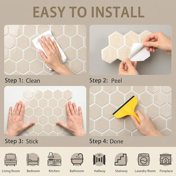 Arttown Peel and Stick 3D Wall Backsplash, 10-Sheet, 12" × 12" Cream Ivory | Subway Tile Self Adhesive Thicker Design Wall Tiles Panel Wallpaper for Bathroom Balcony Kitchen - Image 7