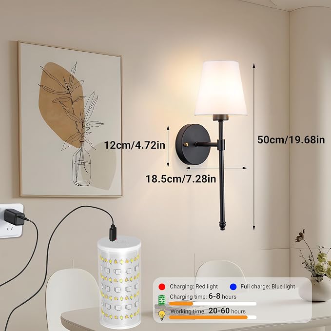 Nekhung Battery Operated Wall Sconce, Peel and Stick Sconces Set of 2 | Wireless Adhesive Stick On Wall Sconce, 10000mAh Rechargeable RGB Bulb with Remote, No Drill Wall Light for Bedroom Decor - Image 8