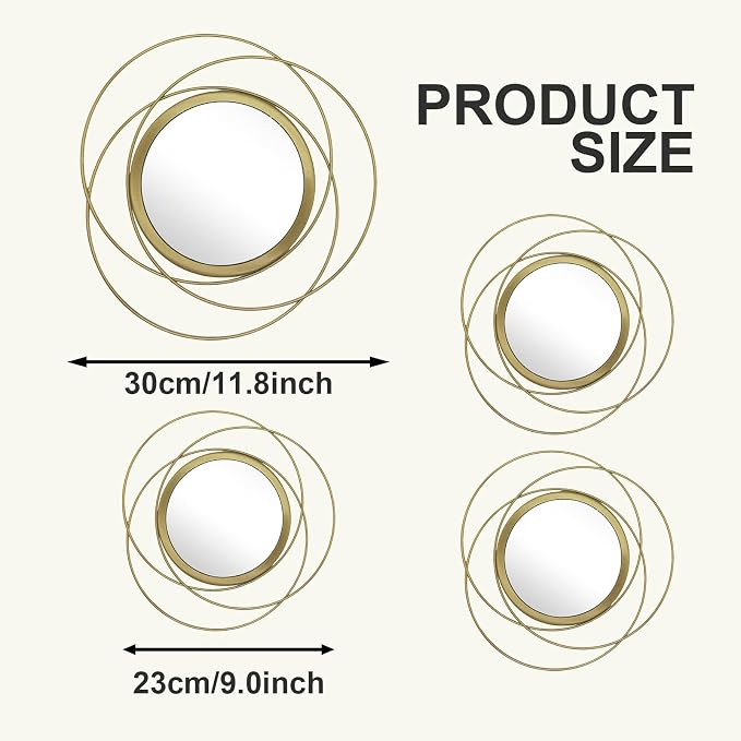 4 Piece Gold Round Wall Mirror Set Modern Metal Circles for Home Decor - Image 6