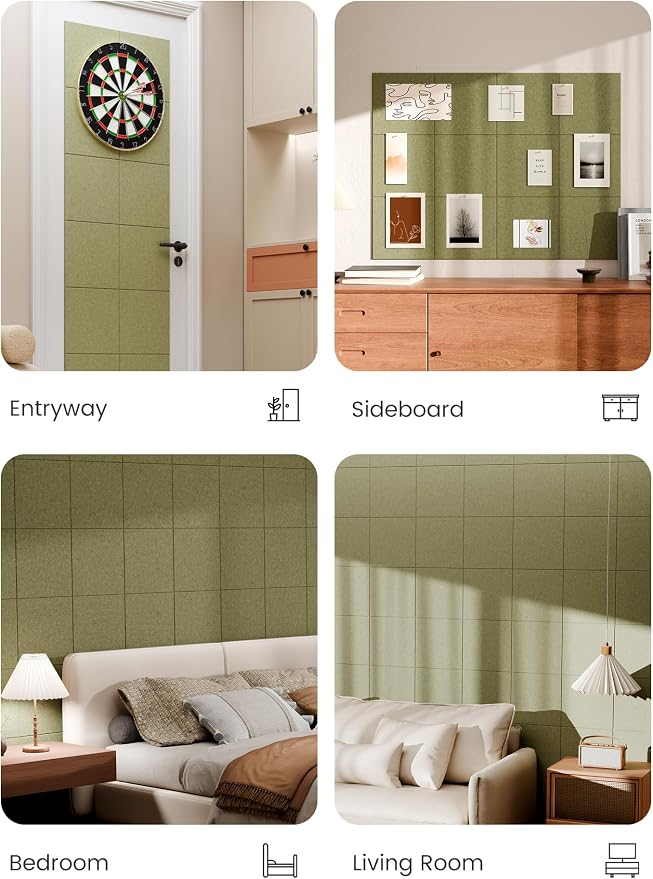 Bumusty 48"x 36" Large Felt Bulletin Board Tiles, Olive Green | 12-Pack Cork Board Alternative, Wall Decor, 30 Pushpins, 60 Adhesive Tabs, Vision Board, Office, Classroom, Home, Dorm - Image 6