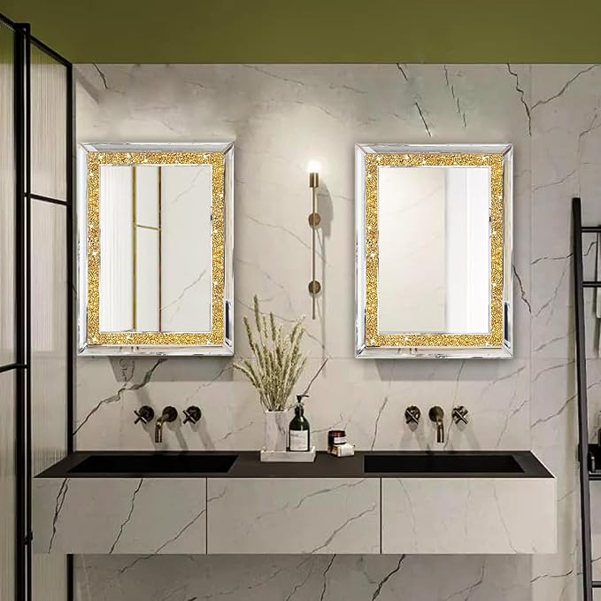 2 Piece Wall Mirrors, Crush Diamond Wall Decor, Gold Color Decorative Mirrors for Living Room, Bedroom, Bathroom. (11'x15') - Image 6