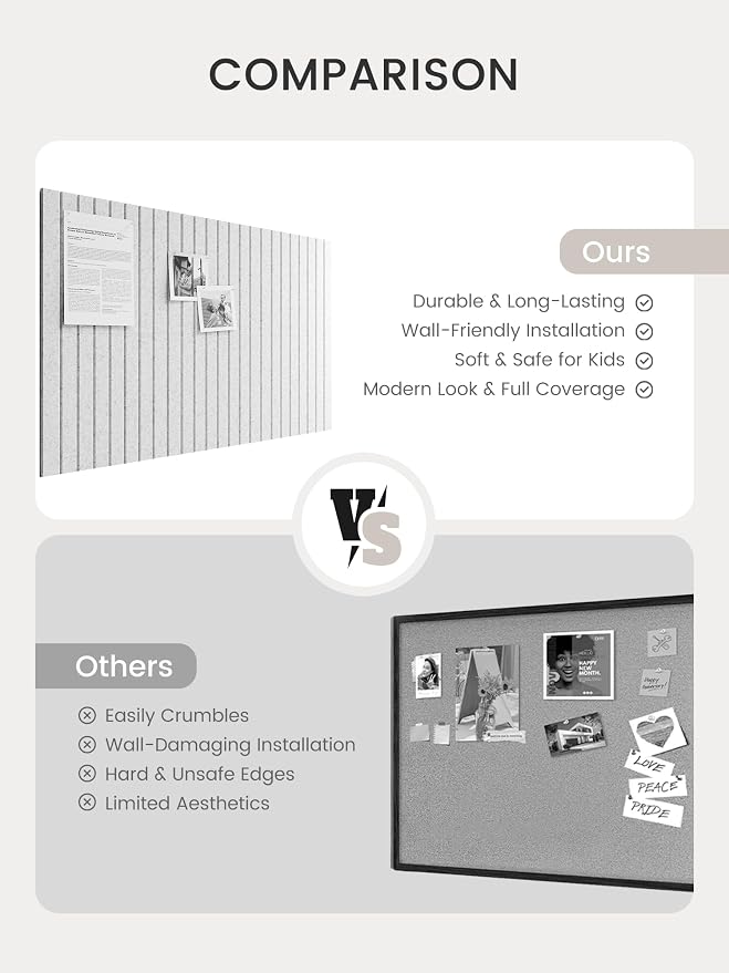 Bumusty 36"x 24" Large Felt Bulletin Board Tiles,Light Gray | 6-Pack Cork Board Alternative, Wall Decor, 30 Pushpins, 30 Adhesive Tabs, Vision Board, Office, Classroom, Home, Dorm - Image 7