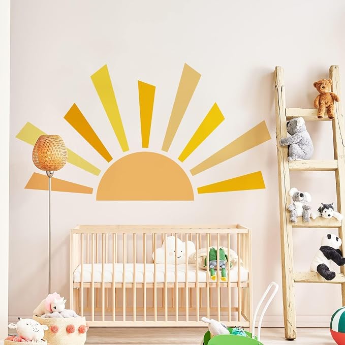 42.1x23.6 inch Boho Half Sun Decal - Large Decal, Sunshine Wall Stickers, Vinyl Peel and Stick Decals for Nursery and Kids Room Playroom - Image 2