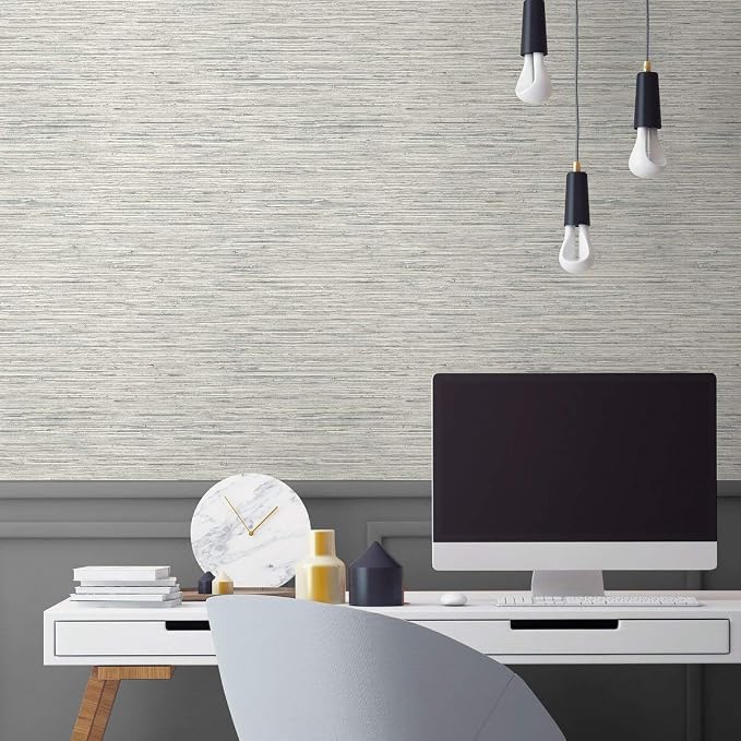 RoomMates RMK11078WP Light Gray Faux Grasscloth Non-Textured Peel and Stick Wallpaper - Image 6