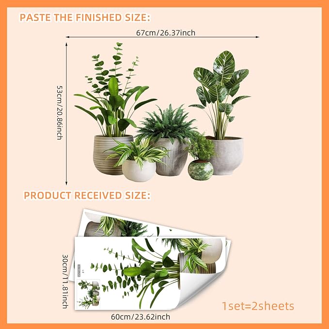 2 Sheets Green Potted Plant Wall Decor Bonsai Vinyl 3D DIY Art Stickers & Murals Removable Floral Wall Decals Peel and Stick for Living Room Bedroom Bathroom Kitchen Office Tropical Wallpaper - Image 6
