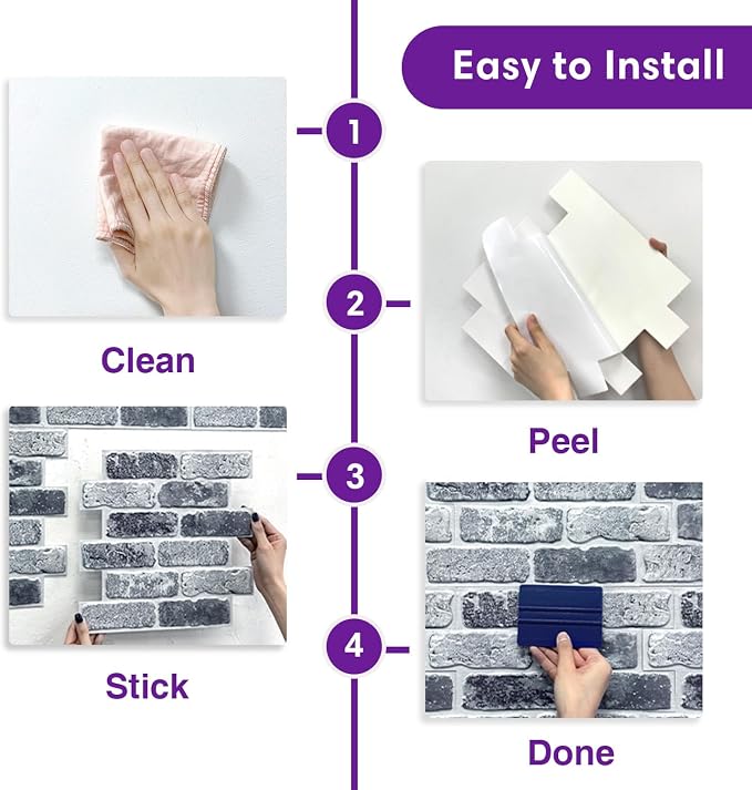 3D Peel and Stick Faux Brick Wall Panels 11.8" x 11.8" 10-Pack | Gray, Small Brick-Look Textured Sticker, Thin Lightweight PVC Self Adhesive Wall Tiles for Interior Decor, Cover 9.7 sq ft - Image 8