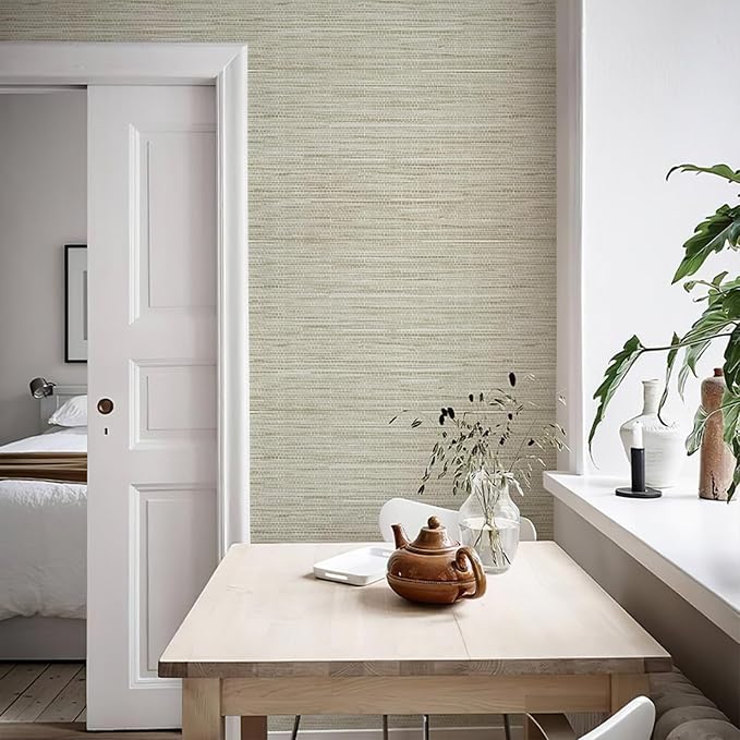 HueBurst Grasscloth Peel and Stick Wallpaper 17.3" x 197" Renter Friendly, Cream Textured Grassweave Wallpaper Self Adhesive Removable for Bathroom Bedroom - Image 4