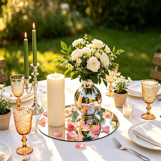 12PCS Round Mirror Plates for Centerpieces, Mirror Trays Flat 6“ Circle Mirrors for Tables Mirror Centerpieces, Circle Mirror Candle Plates for Table Centerpieces Wedding Party (6inch) - Image 2
