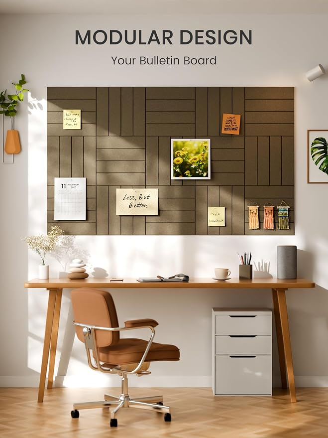 Bumusty 48"x 36" Large Felt Bulletin Board Tiles, Earth Brown | 12-Pack Cork Board Alternative, Wall Decor, 30 Pushpins, 60 Adhesive Tabs, Vision Board, Office, Classroom, Home, Dorm - Image 7