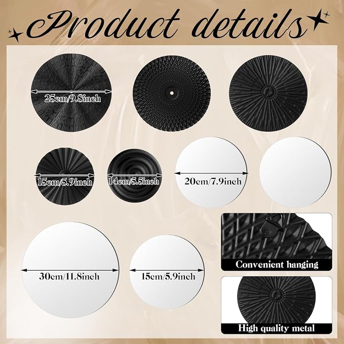 Blulu 9 Pcs Black Mirror Wall Decor Metal Round Home Art Decor Decorative Modern Circle Mirror Wall Art Sculpture Hanging Decorations for Home Living Room Office - Image 3