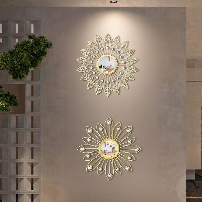 2 Pack Metal Mirrors for Wall Boho Sunburst Wall Mirror Home Decor Modern Decorative Wall Art for Bedroom Living Room Entryway - Image 5