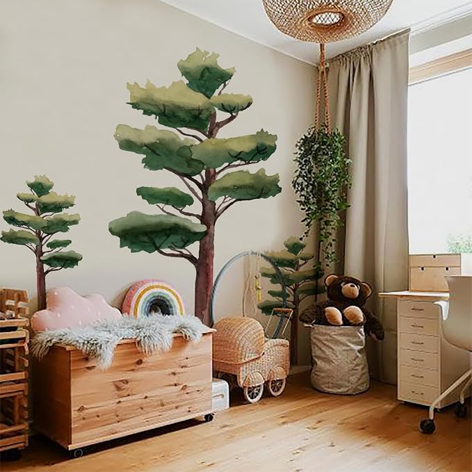 7.4 Ft x 5.9 Ft Pine Tree Wall Decals, Life Size for Nursery | Loose Watercolor Pine Forest Peel and Stick Mural, Self-Adhesive Calming Decor, Ideal for Playrooms and Kids' Bedrooms by astrkiz