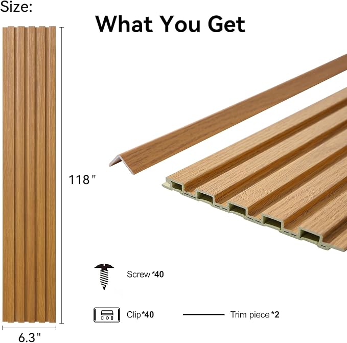 Slat Wall Panel 8-Pack, 118’’x6.3’’, Oak | WPC Wall Panel for Interior Wall Decor, TV Background, Kitchen, Bedroom - Image 2