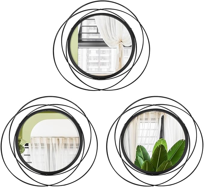 3 Set Round Mirrors for Wall Decor Living Room Bedroom Bathroom Dining Room Metal Circle Mirror Set Boho Decorative Sunburst Wall Art Accent Entryway - Black 9.5 in by Cityelf