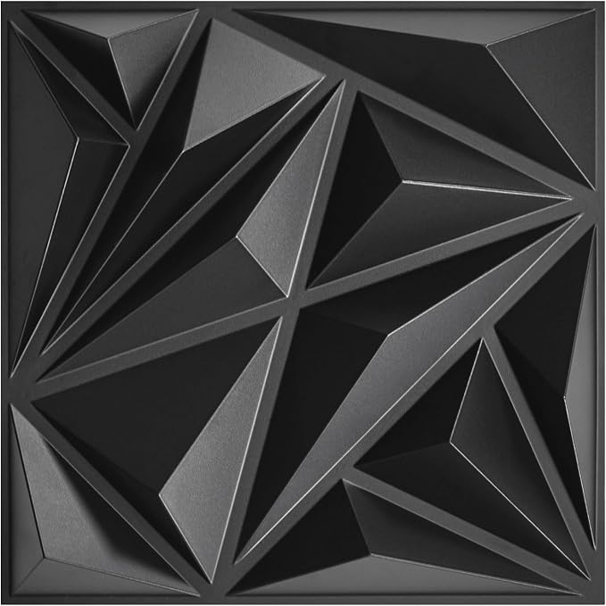 STICKGOO Black 3D Wall Panels, 12''x12'' Diamond, 33 Pack | Accent Wall Panels for Interior Wall Decor, Living Room, Bedroom, TV Background, Office, Cover 32 Sq.Ft by STICKGOO