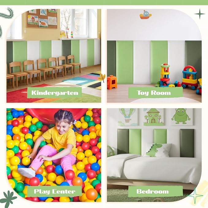 Hahafelt Wall Padding for Playroom Peel and Stick Headboard 3D Anti Collision Upholstered Wall Panels Self Adhesive Headboard(19.69" × 7.87" × 1.18",Fresh Green,8 Pack) - Image 5