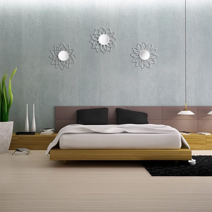 Silver Mirrors for Wall, Metal Flower Circle Mirrors for Home Decoration - Image 3