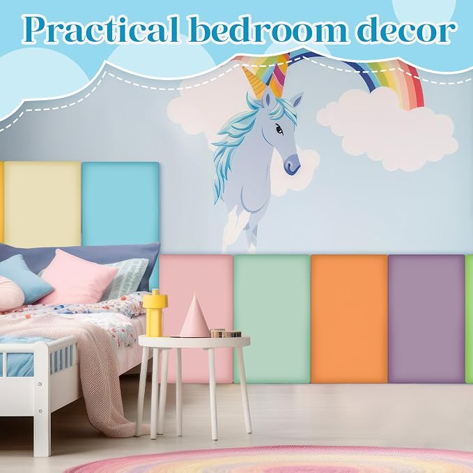 Hahafelt 8 Pack Wall Padding for Playroom Peel and Stick Headboard 19.69" x 11.81" x 1.18" 3D Anti Collision Upholstered Wall Panels Self Adhesive Headboard Panel for Protection (Fresh Colors) - Image 3