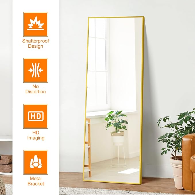 TRAHOME Full Length Floor Mirror 56"x15", Large Standing Body Mirror, Gold - Image 2
