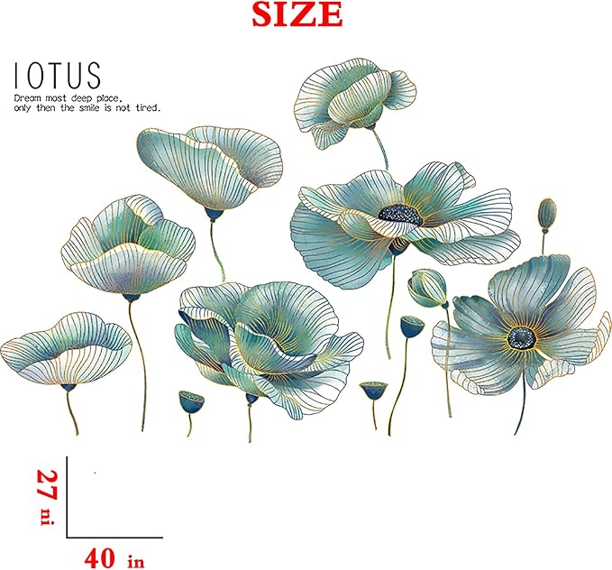 Green Lotus Wall Decals Peel and Stick Wall Stickers Removable Decal Wall Decor for Bedroom Living Room Classroom Office - Image 2