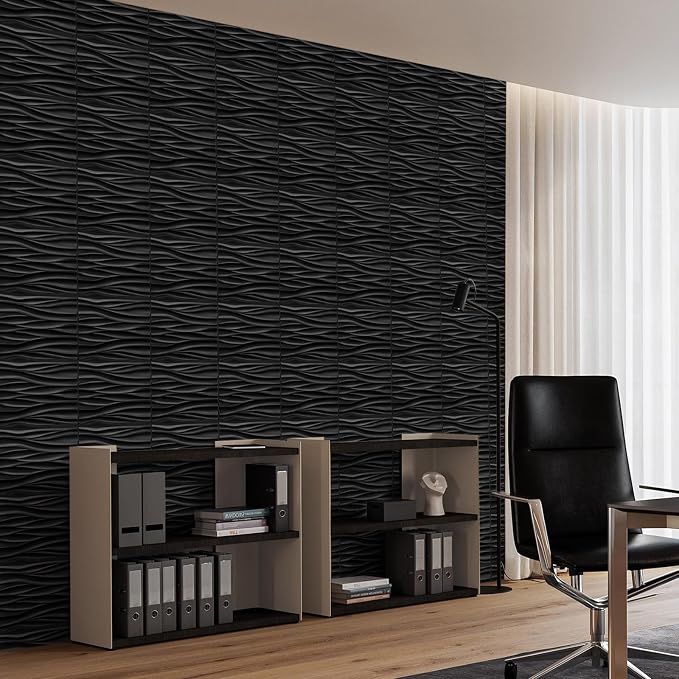 Heikki 30 Pack 3D Wall Panel for Interior Wall Décor, PVC Flower Textured Wall Panels for Living Room Bedroom Hotel Office, 11.8"x11.8", Double-Sided Tape (Black-YZ) - Image 6