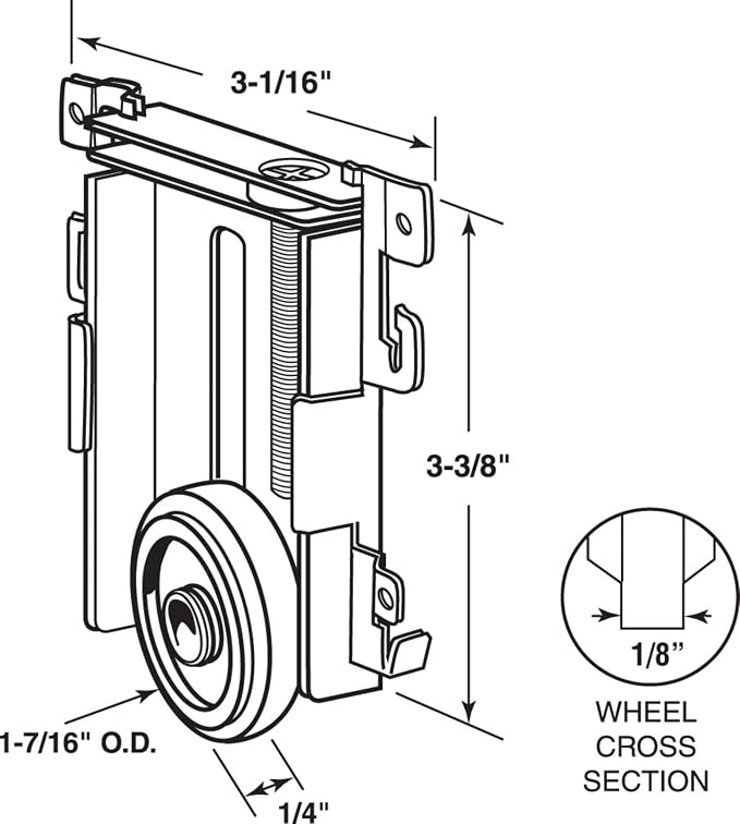 Steel-Framed Mirror Closet Door Roller Assembly - Convex 1-7/16" Wheels | Replacement for Wardrobe Doors - Nylon Flat Roller Wheels (2 Pack) - Image 8