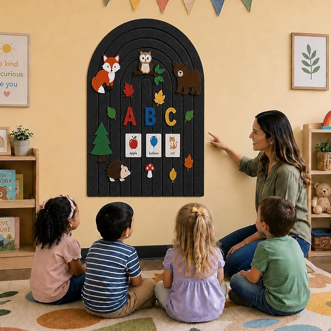 Large Arched Felt Bulletin Board, Sized 36" x 24" for Office & Wall Decor – 6 Customizable Adhesive Tiles with Pins are Perfect to Display Your Photos (Black-A) - Image 8