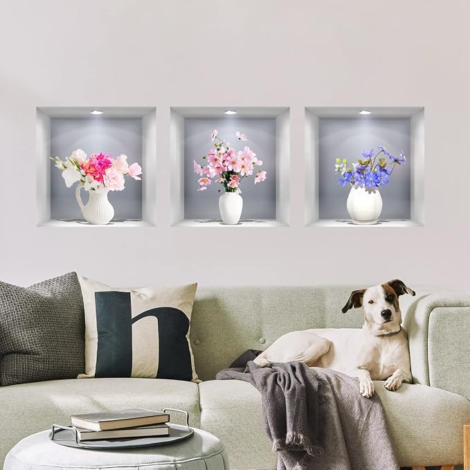 3D Wall Stickers DIY Flower Wall Decal Removable Waterproof Wall Art Decor for Bedroom Living Room Offices Home Decoration (Vase Daisy) - Image 3