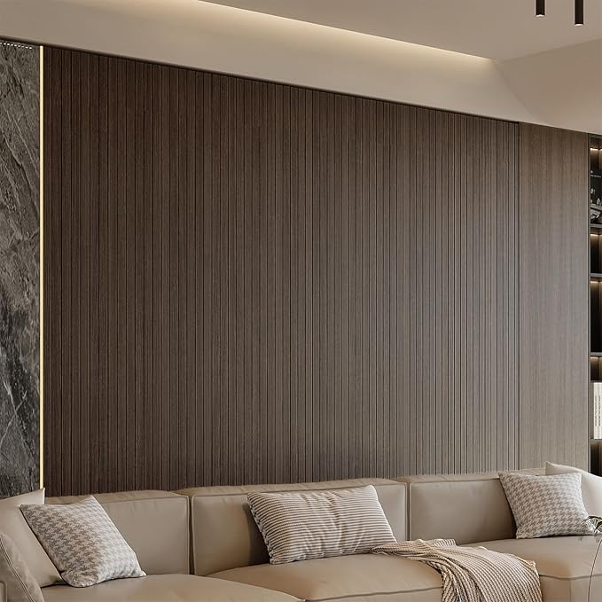 YU LI 3DH Peel and Stick PVC Slat Wall Panel 236"x15.75" Self-Adhesive Thick Faux Smoked Wood Grain Wallpaper Panel 3D Soundproof Wall Panels for Walls & Ceilings - Image 2